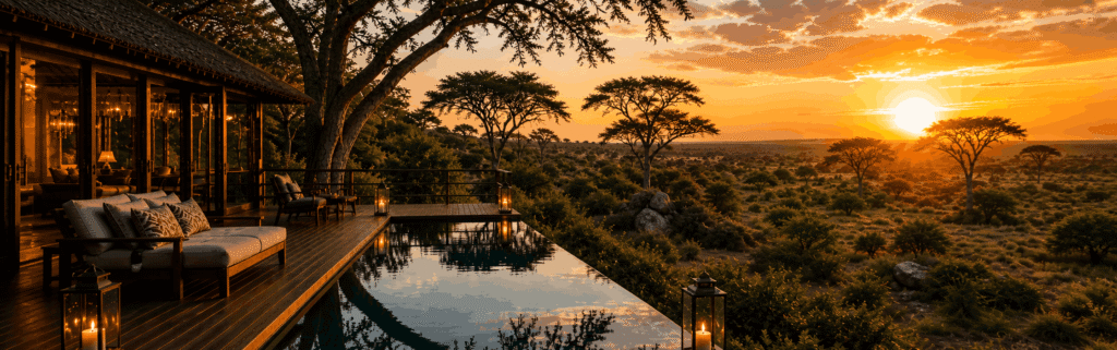 Londolozi Granite Suites review, deck view at sunset