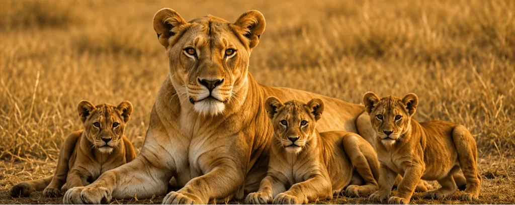 A lioness and cubs