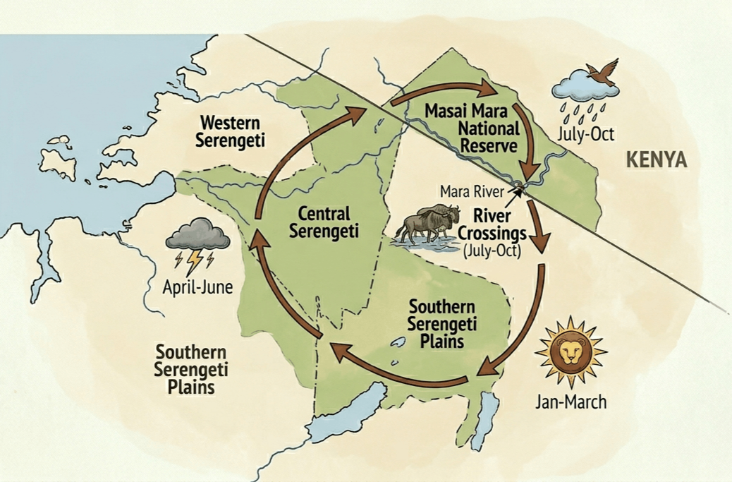 Best time for African safari - Serengeti migration map