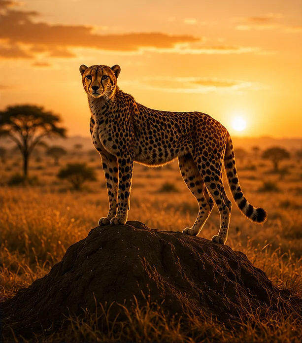 A leopard moving freely through protected landscape at sunrise.