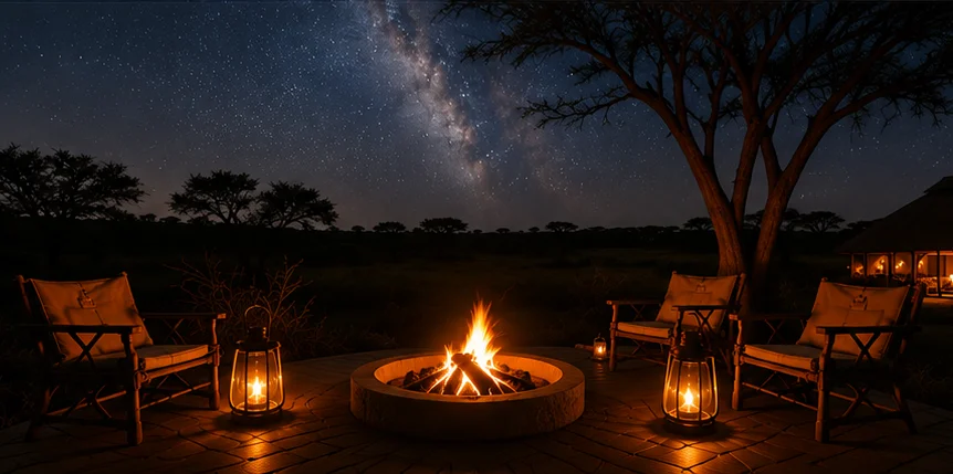 A Lodge firepit setting for story tellng
