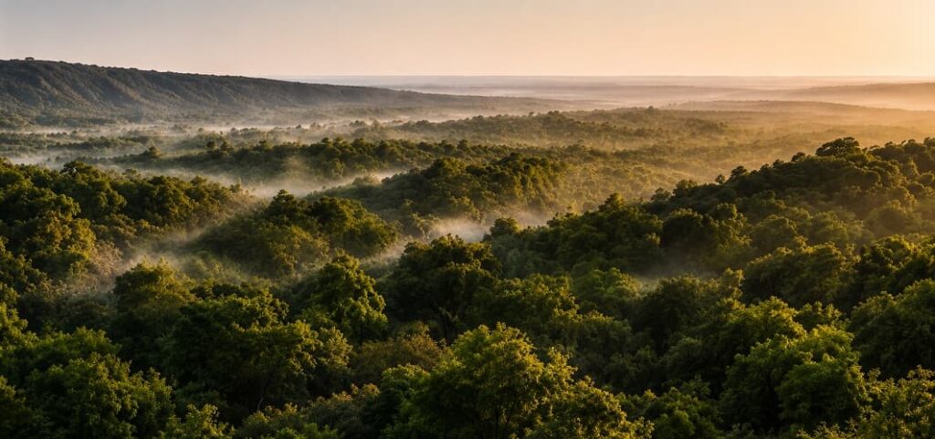 The setting at Phinda Forest Lodge is deep in Sand-forest
