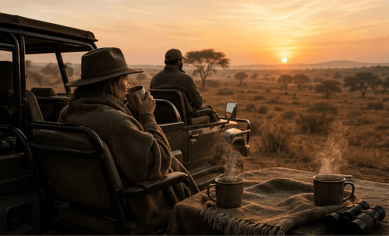 Early morning African Safari. Sunrise game drive.