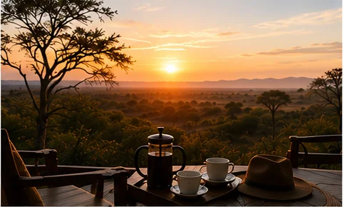 Coffee ready at dawn on the deck