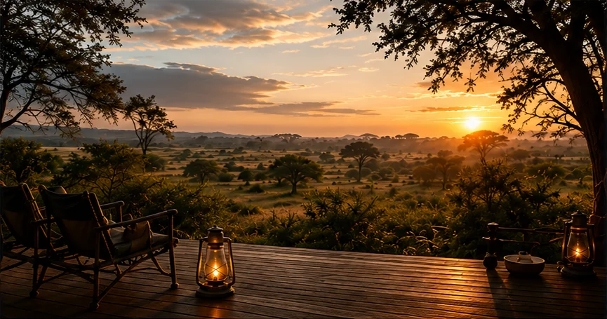 Quiet dawn scene beside a safari deck