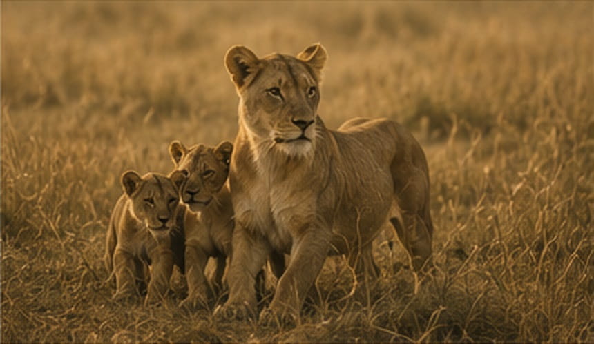 A Lioness and 2 cubs in the Moremi Game Reserve, Botswana.