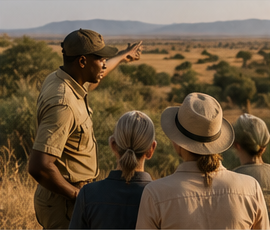 A locally trained game ranger interpreting the land for a group of visitors