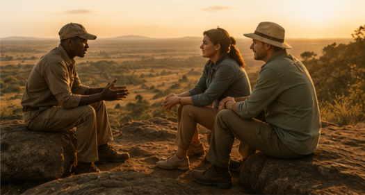 A Game Guide imparting local knowledge to visitors.