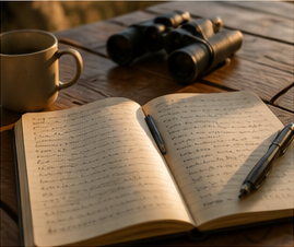 A diary,pen, binoculars o a table - learning rather than consuming.