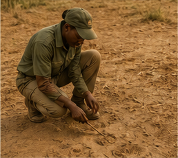 A tracker interprets animal prints left in the sand