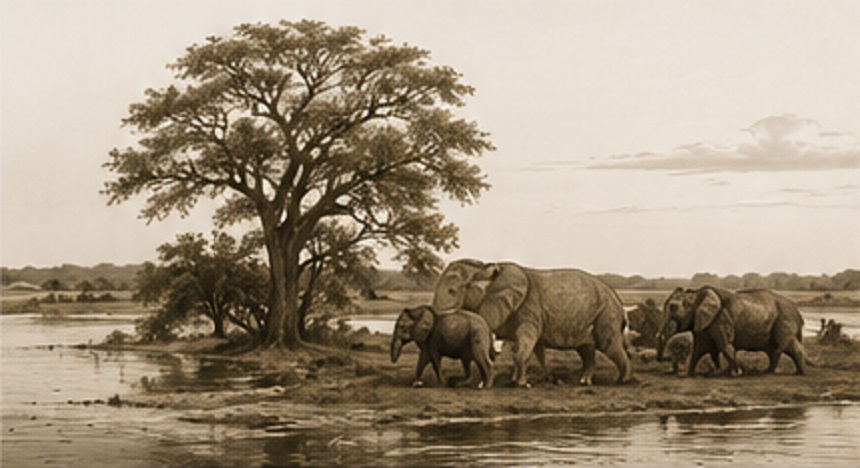 Chief's Island, Okavango Delta, Wildernaess under threat, Elephants sketch