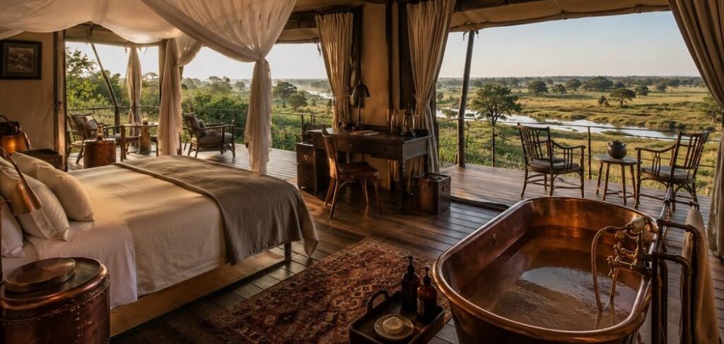 Luxurious Safari tent with a view.