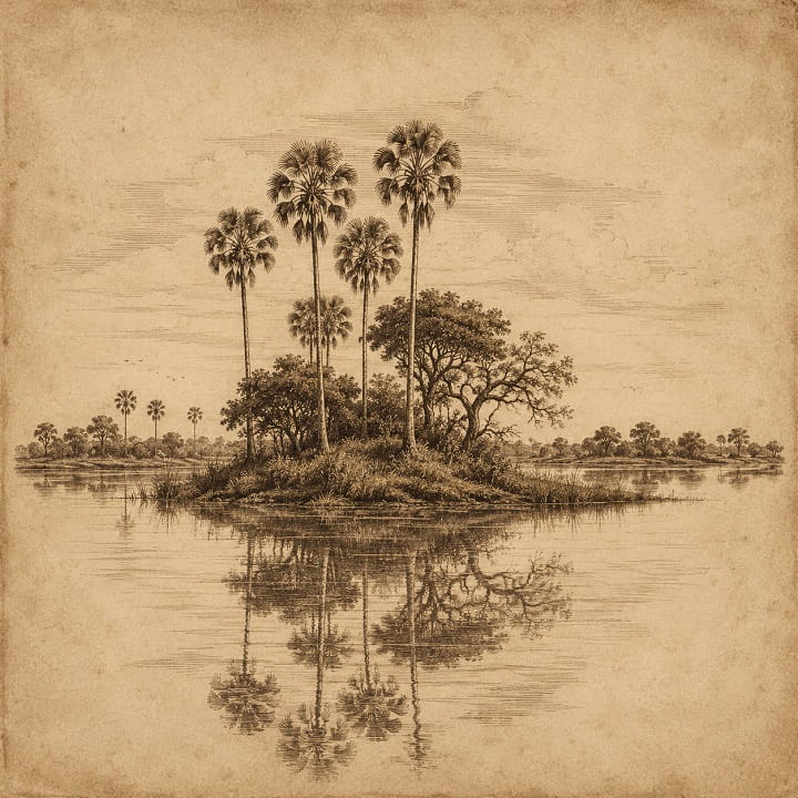 A tropical island sepia sketch